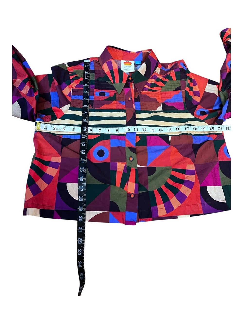 FARM RIO Tropical Geometric Multicolor Print Crop Style Shacket L - Picture 6 of 10